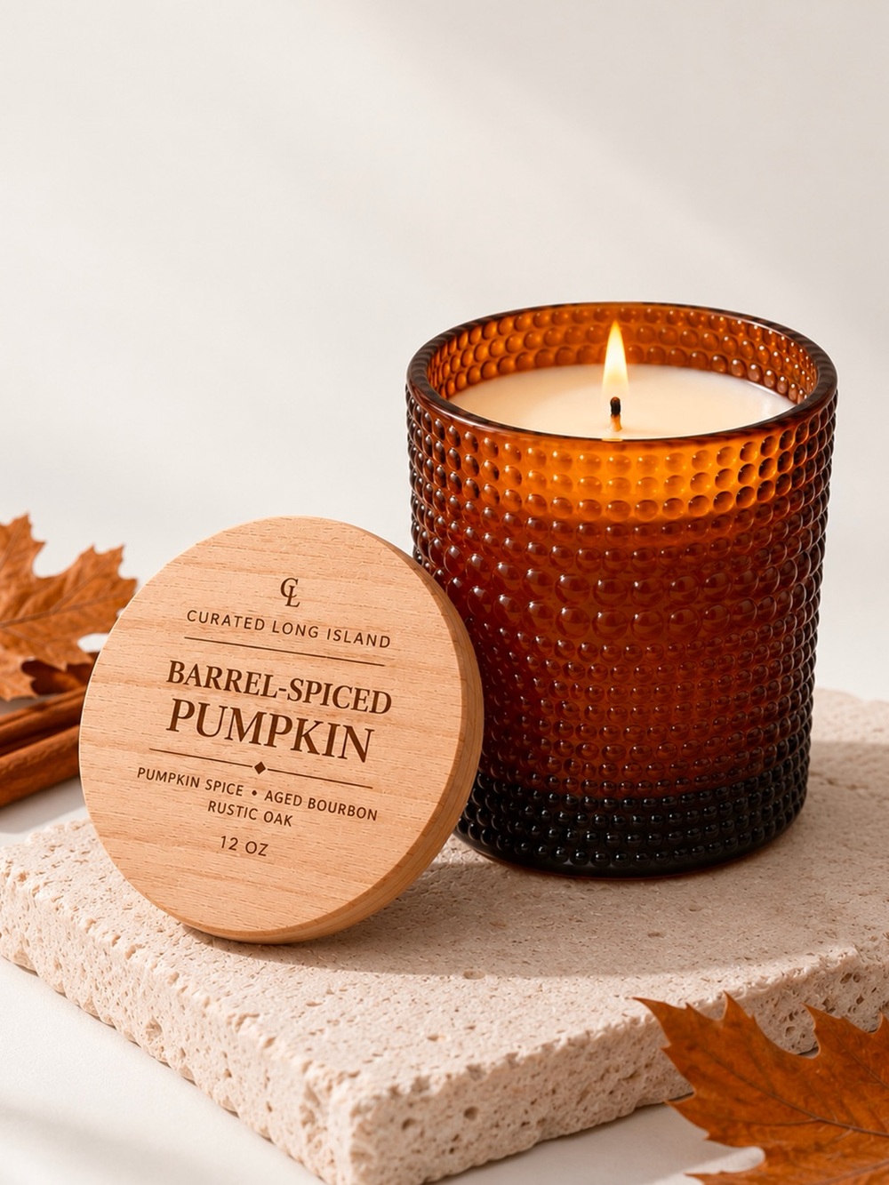 Barrel-Spiced Pumpkin Soy Candle | 12 oz Amber Glass Bourbon Oak Scent
